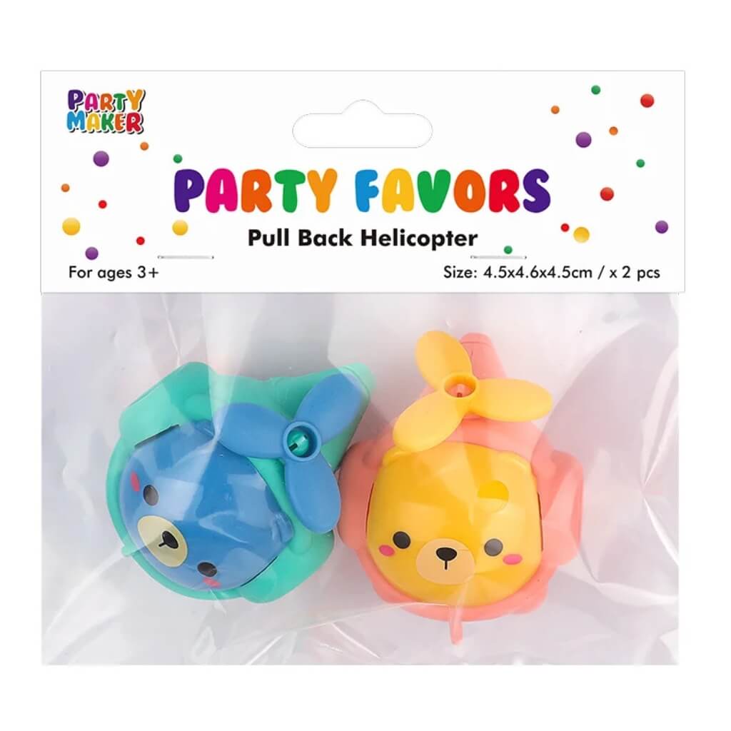 Pack of 2 Cute Cartoon Pull Back Helicopters - Party Favours Games Toys for Kids.