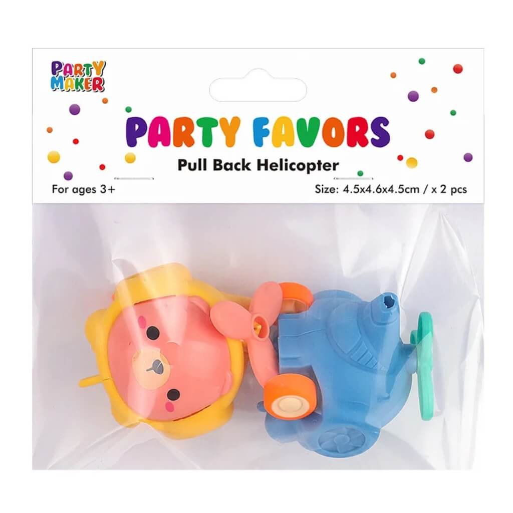 Pack of 2 Cute Cartoon Pull Back Helicopters - Party Favours Games Toys for Kids.