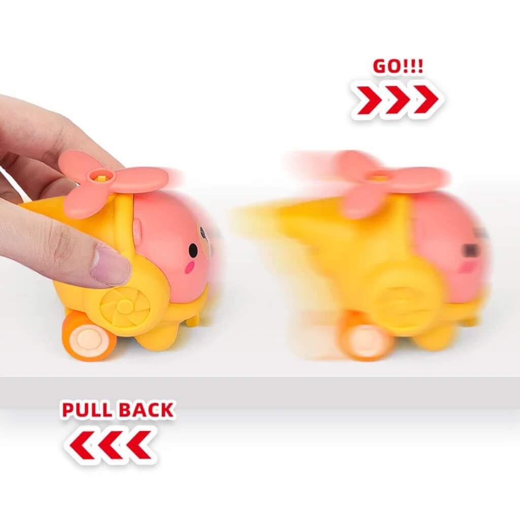 Pack of 2 Cute Cartoon Pull Back Helicopters - Party Favours Games Toys for Kids.