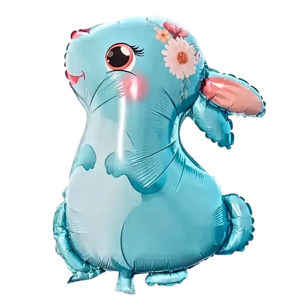 Cute large bunny foil balloon sitting upright with floral crown