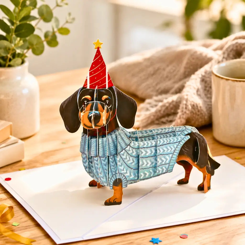 Dachshund Sausage Dog Happy Birthday 3D Pop Card