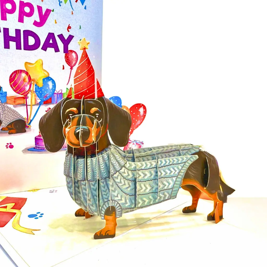 Dachshund Sausage Dog Happy Birthday 3D Pop Up Greeting Card