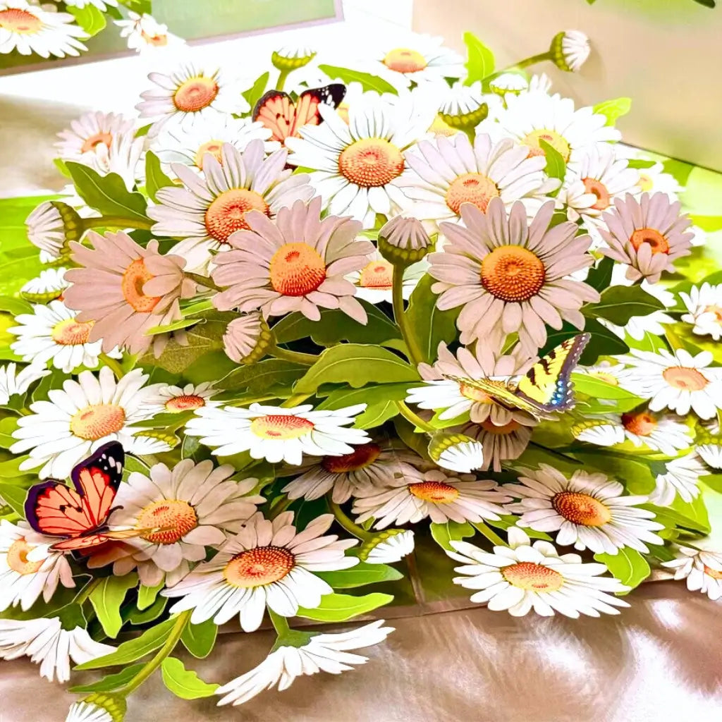 White daisy floral pop up greeting card