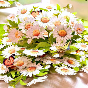 White daisy floral pop up greeting card