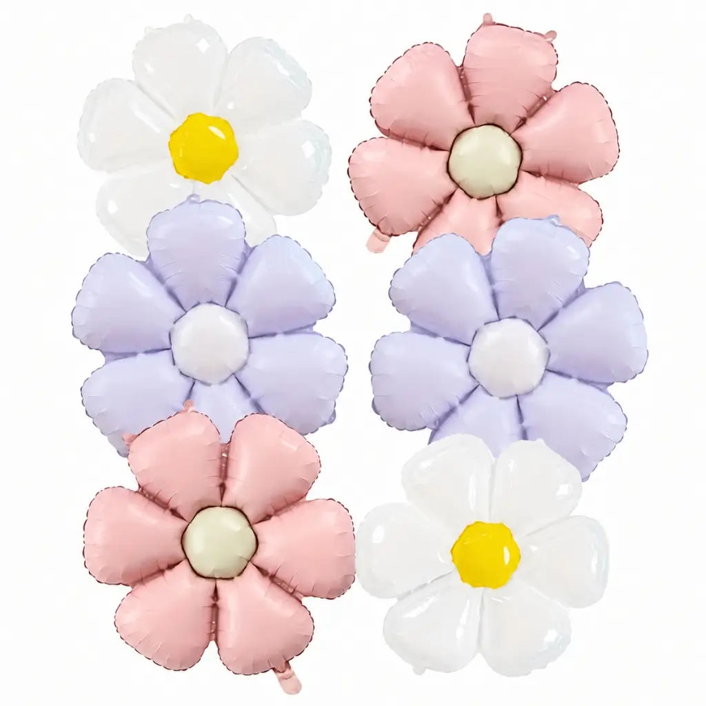 Daisy floral foil balloon bundle pink lilac white