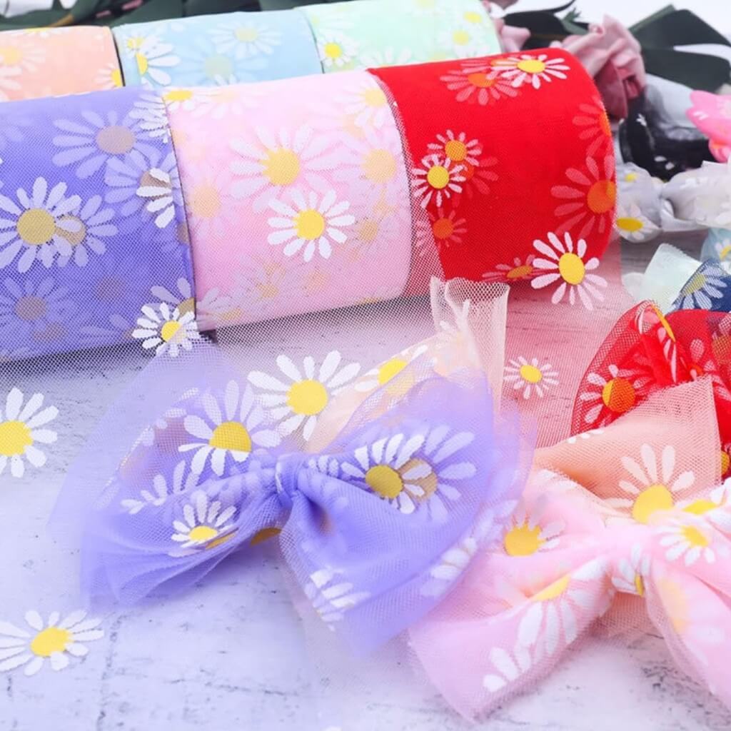 Daisy Tulle Ribbon 6cm x 5 yards - multi colours