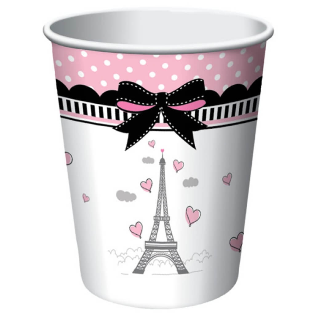 Day in Paris Paper Cups 8pk french themed party tableware decorations