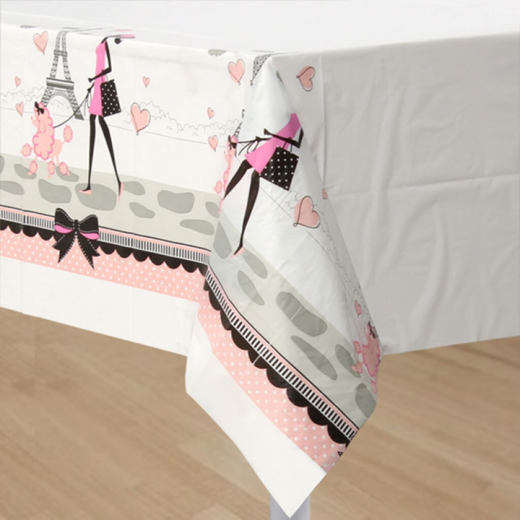 Day in Paris Rectangular Plastic Tablecover Plastic Border Print