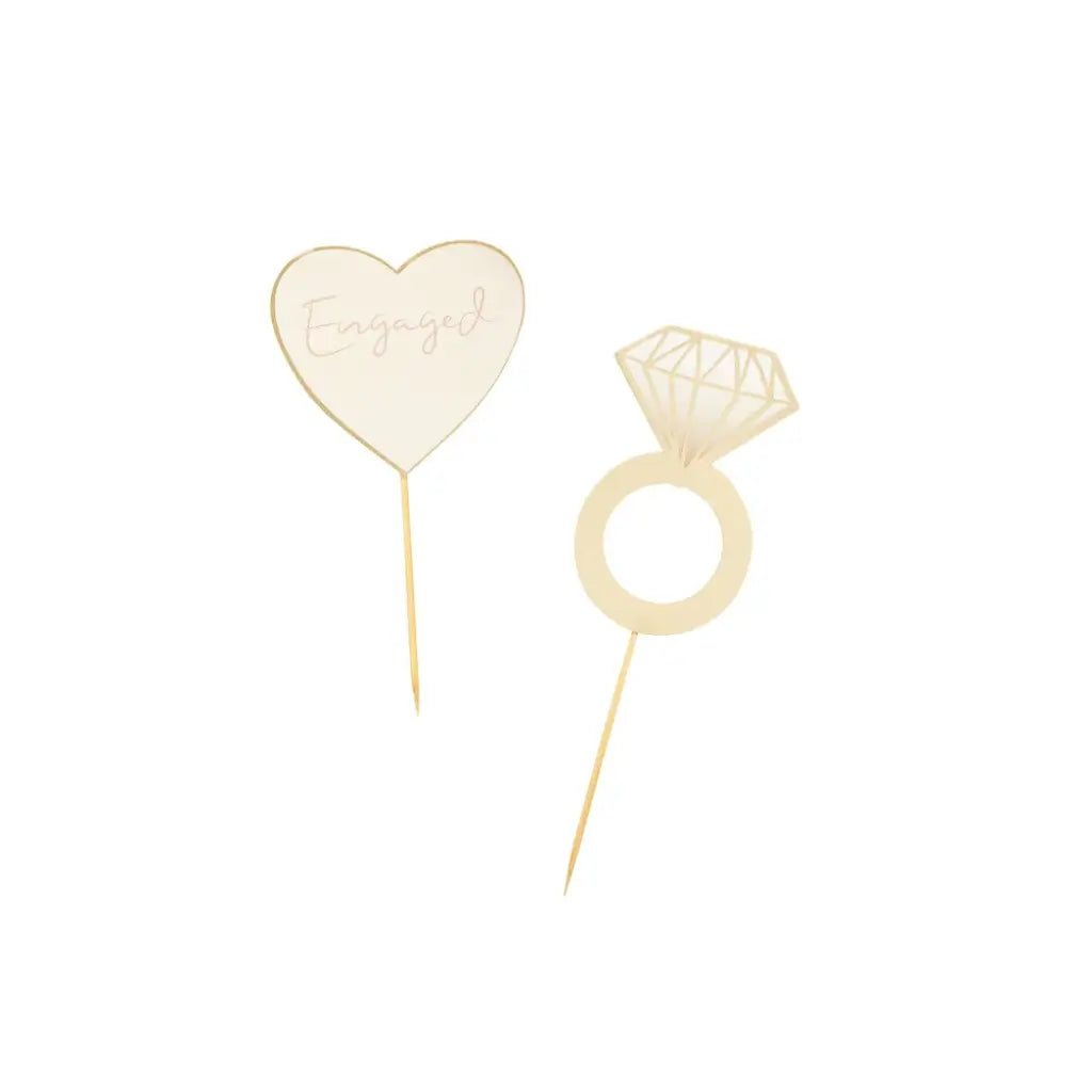Bridal shower dessert picks with diamond ring motifs