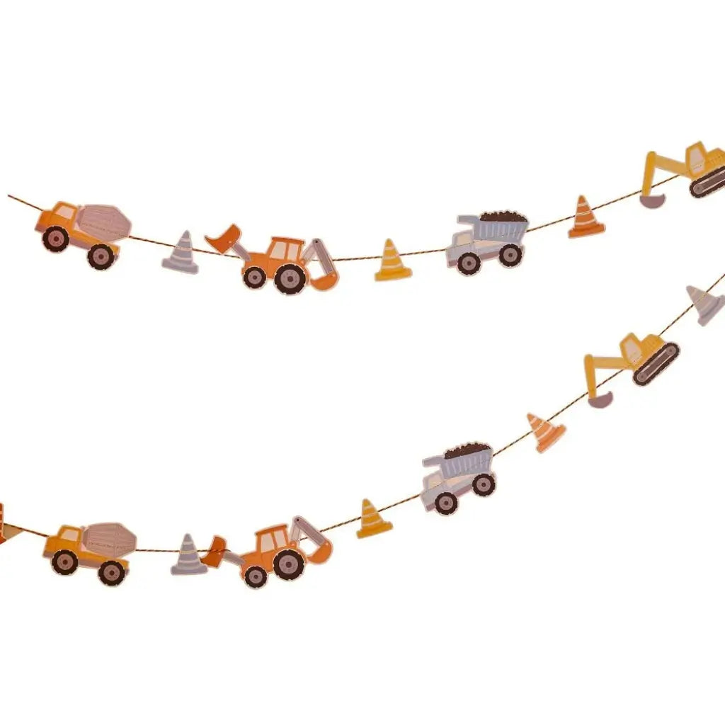Diggin’ It construction vehicle garland with trucks and cones