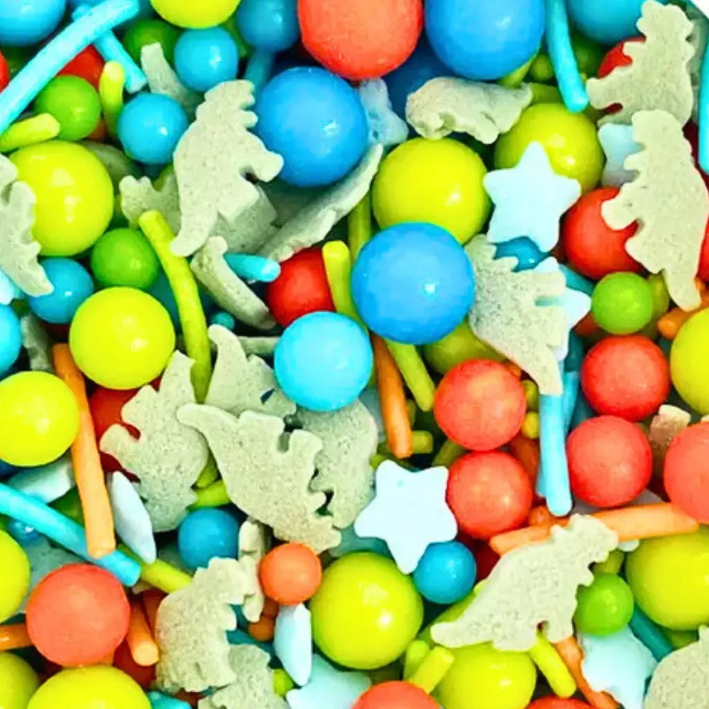 Colourful dino rawr sprinkle cupcake decorations