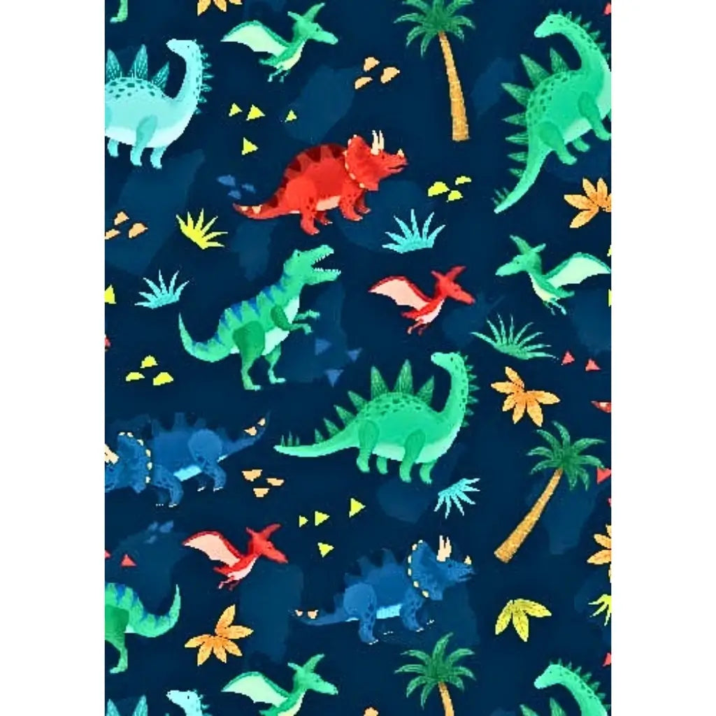 Dinosaur jungle wrapping paper blue background