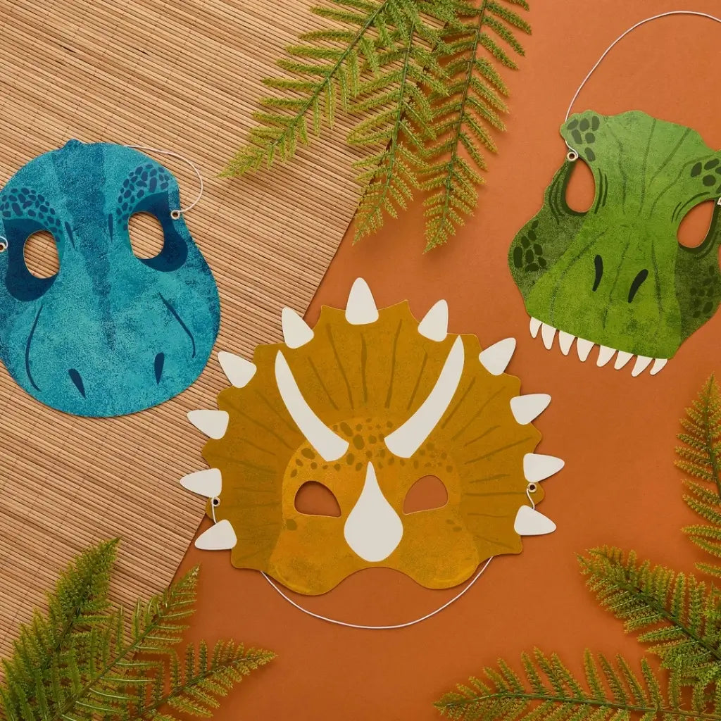 Dinosaur Party Masks 6 Pack with 3 assorted dinosaur designs