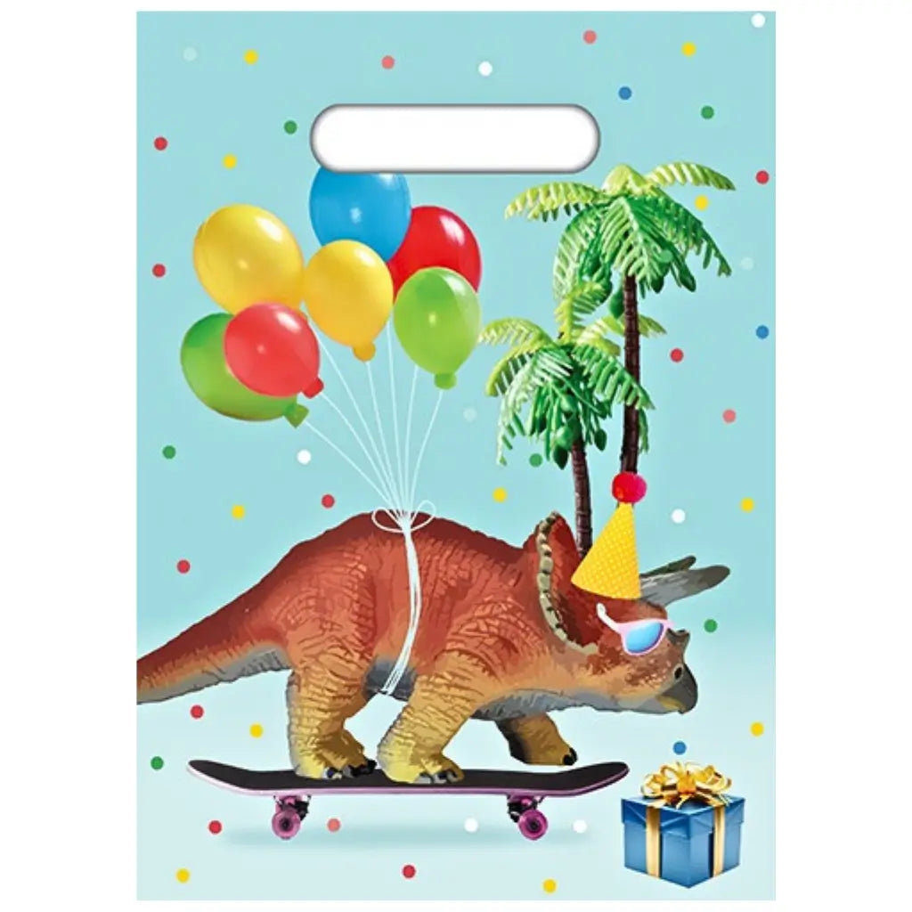 Dinosaur party loot bags 8 pack with colourful birthday design