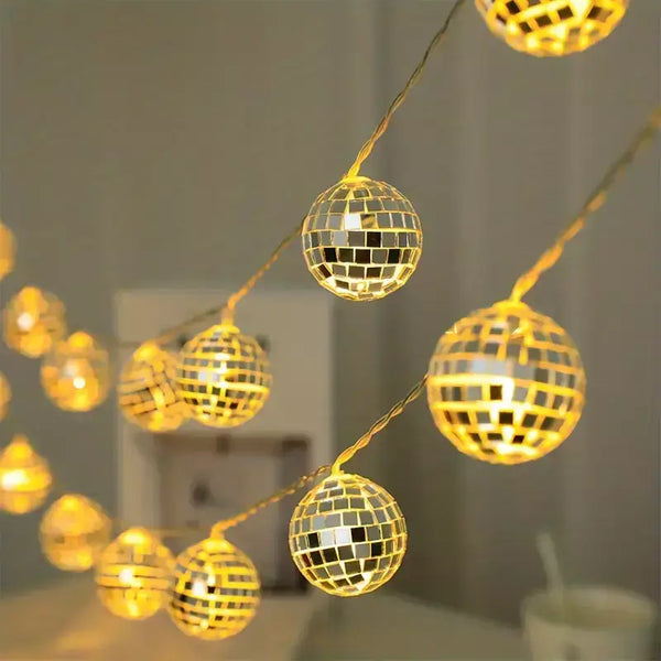 Mirror ball deals string lights