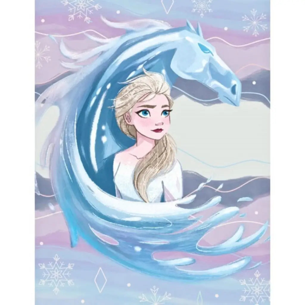 Official Disney Frozen birthday greeting card featuring Elsa with the magical Water Spirit Nokk on an icy winter background