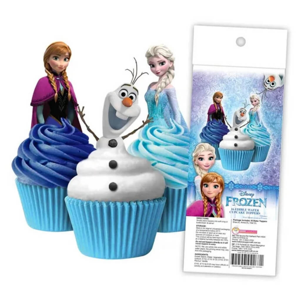 Disney Frozen edible wafer cupcake toppers featuring Elsa, Anna and Olaf.