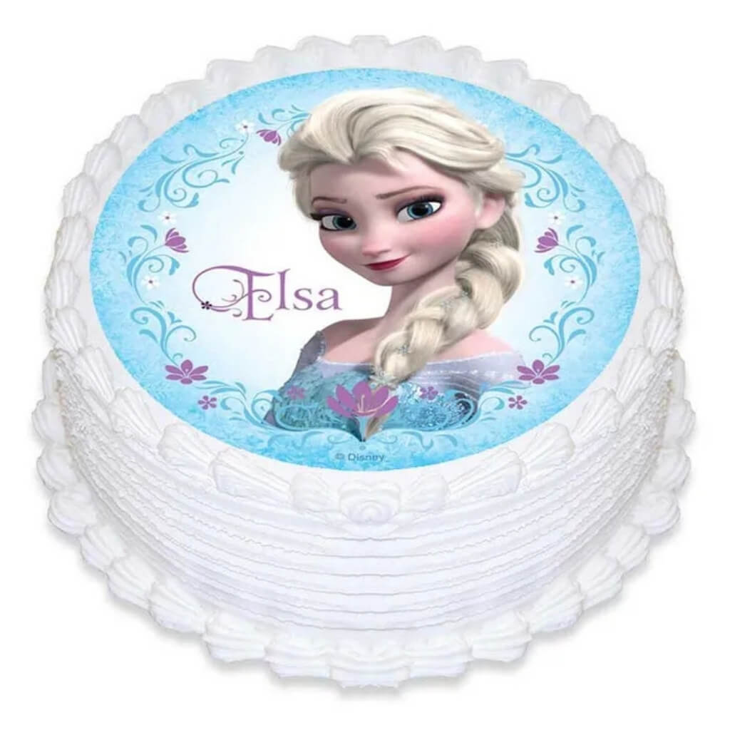 Disney Frozen Elsa round edible cake image for birthday cakes.