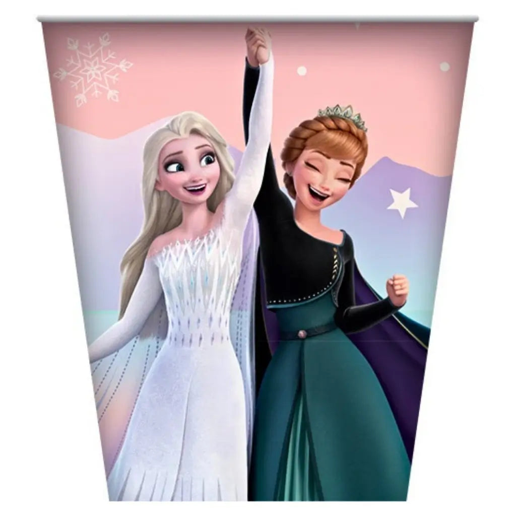 Disney Frozen 270ml paper party cups featuring Elsa and Anna, pack of 8 disposable cups for Frozen birthday parties