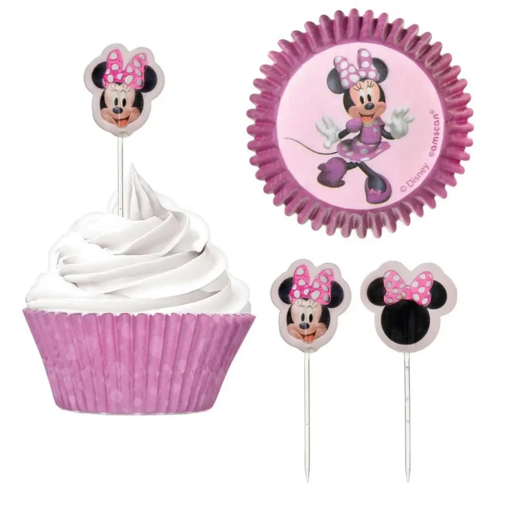 Disney Minnie Mouse Forever cupcake cases and picks decorating kit with 24 cupcake cases and 24 picks