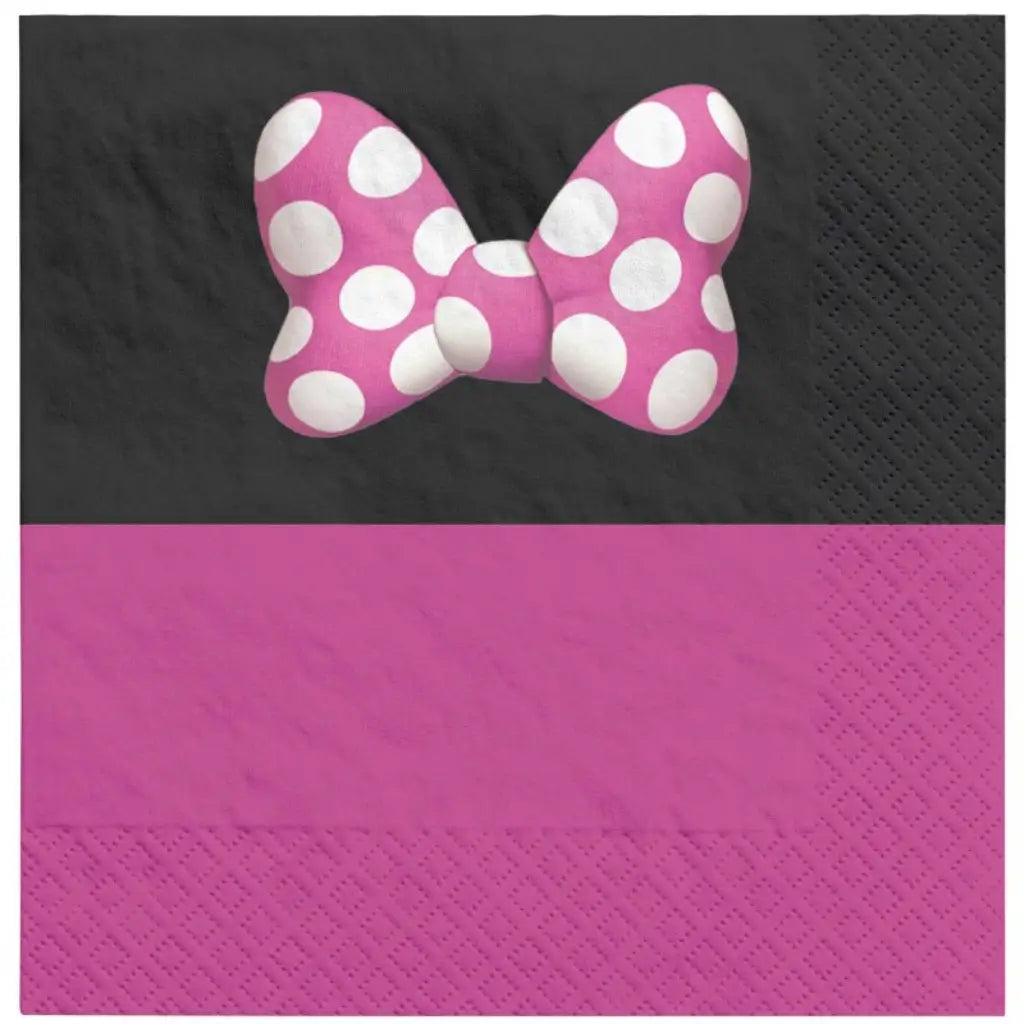 Disney Minnie Mouse Forever lunch napkins pack of 16 featuring Minnie's iconic pink polka dot bow