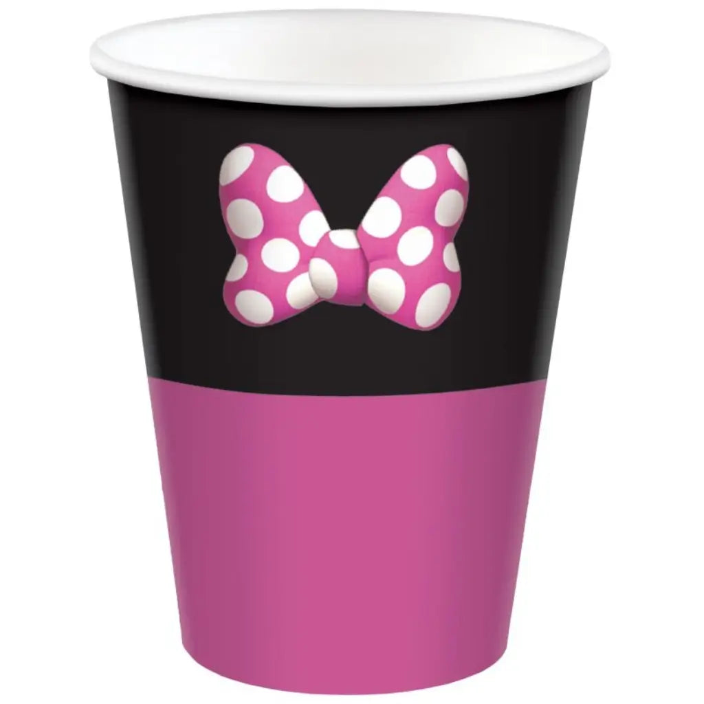 Disney Minnie Mouse Forever paper cups 266ml (9oz) pack of 8 featuring Minnie's iconic pink bow
