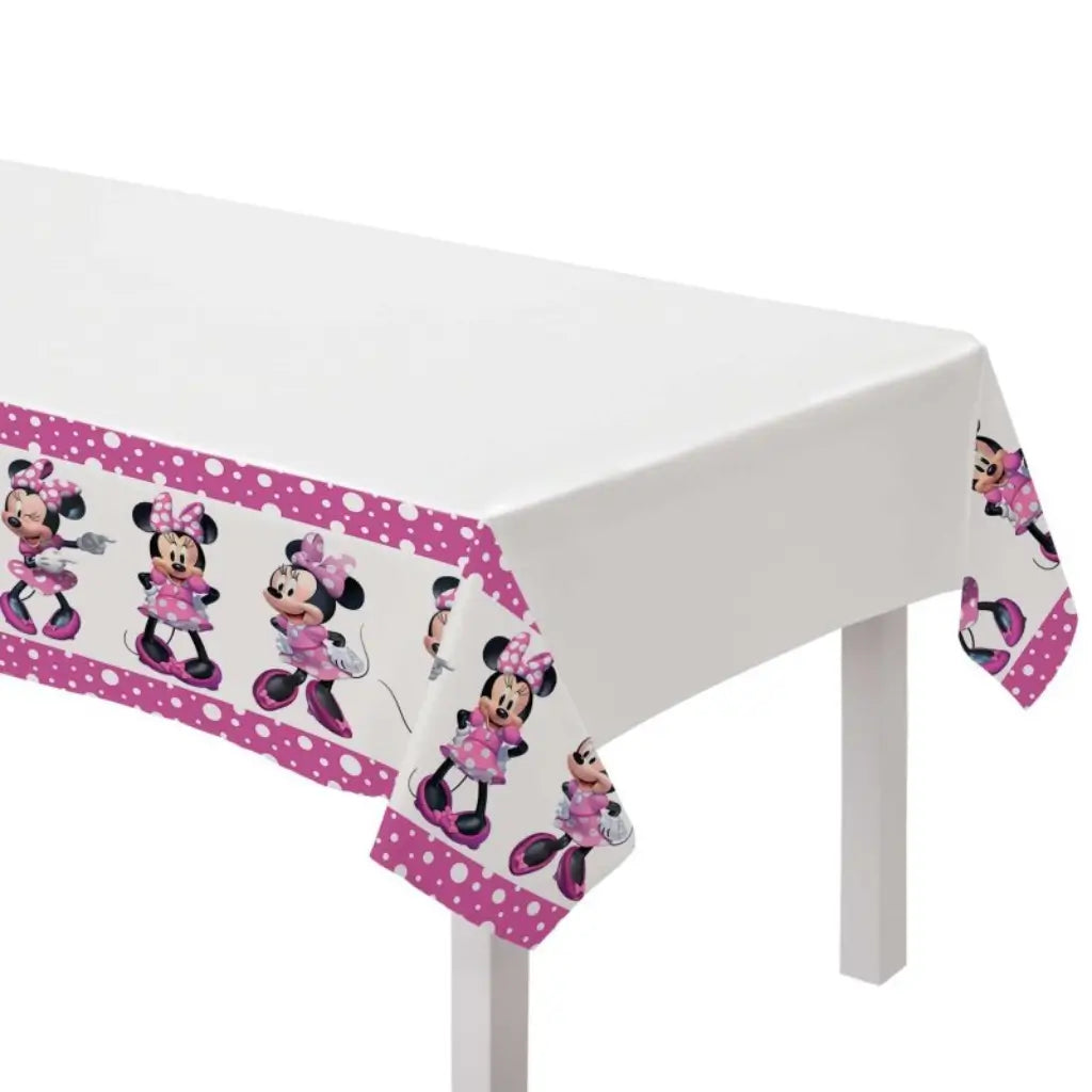 Disney Minnie Mouse Forever plastic party tablecover measuring 2.43m x 1.37m