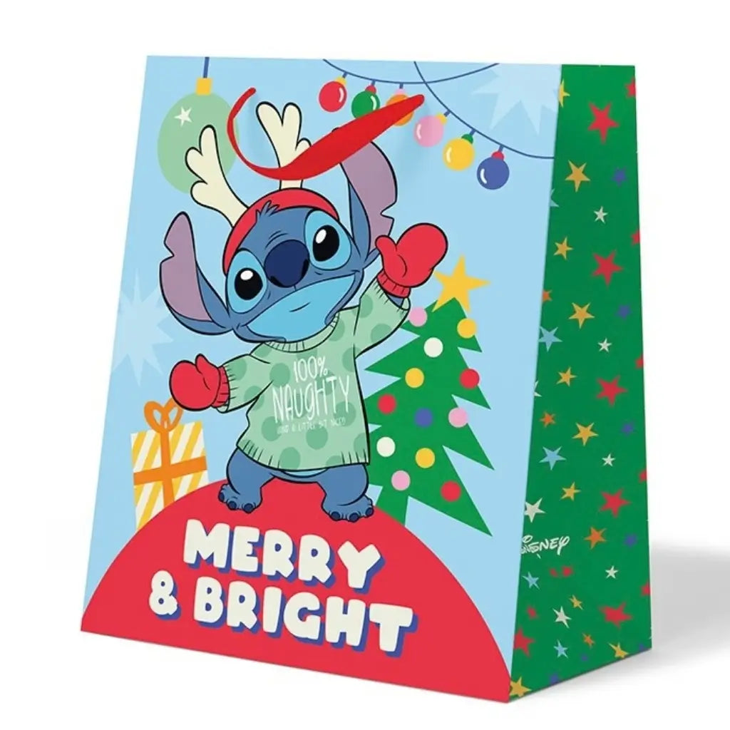 Large Disney Stitch Merry and Bright Christmas gift bag