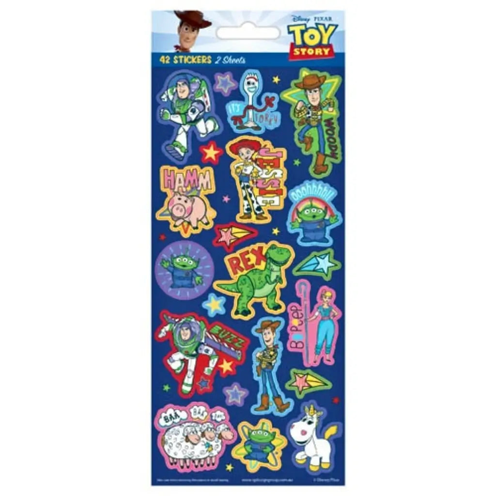 Disney Pixar Toy Story sticker pack containing 42 stickers across two sheets