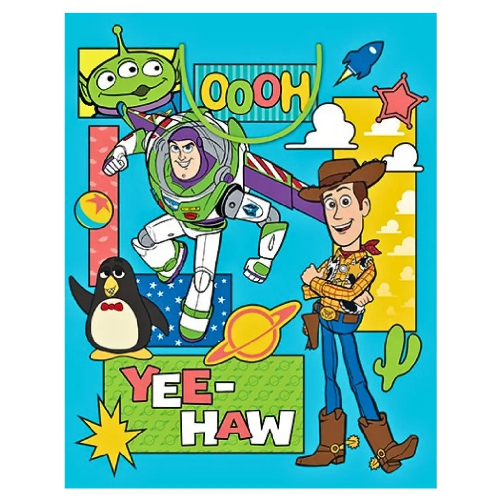 Disney Toy Story large gift bag featuring Woody, Buzz Lightyear, Alien and Wheezy with sturdy cord handles for birthday gifts