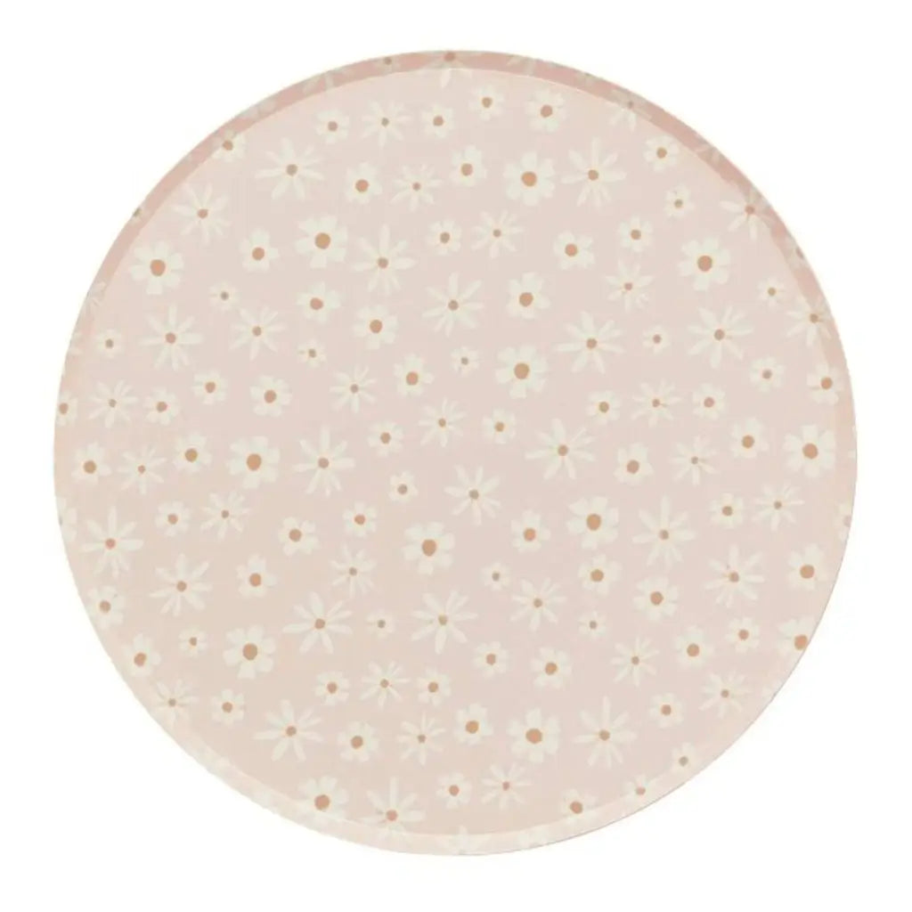 Pack of 8 Ditsy Daisies 23cm paper plates – pastel pink with white daisy design