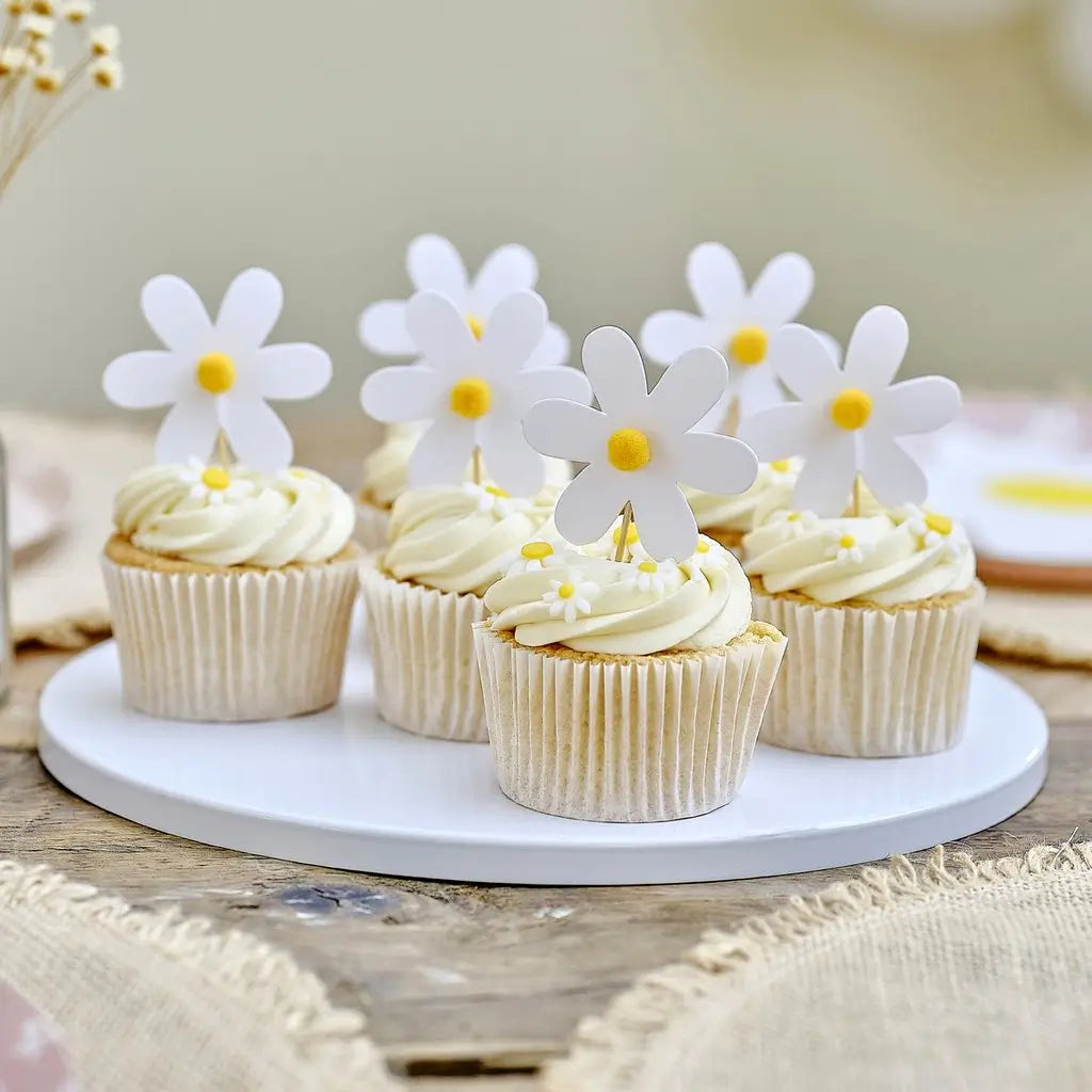 floral white daisy cupcake toppers
