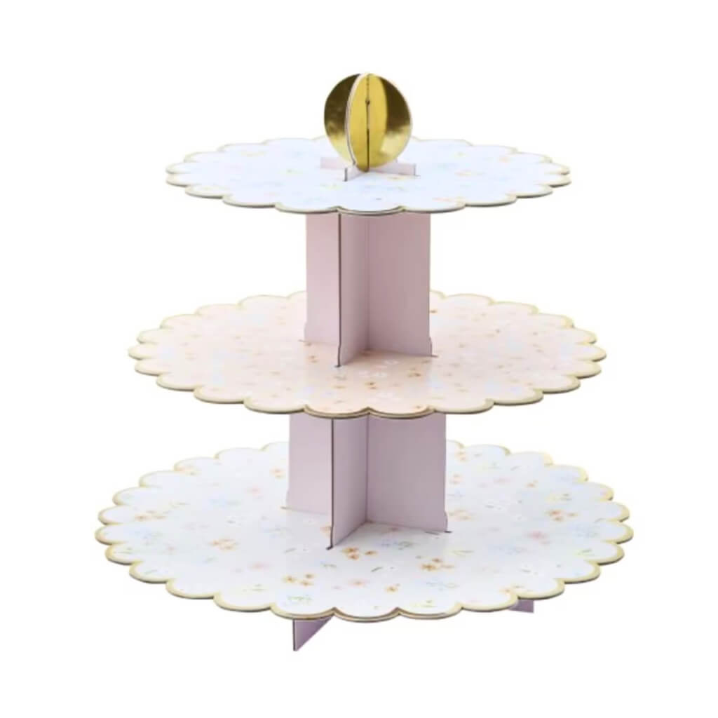 Ditsy floral patterned 3 tier cake stand for afternoon tea party decor