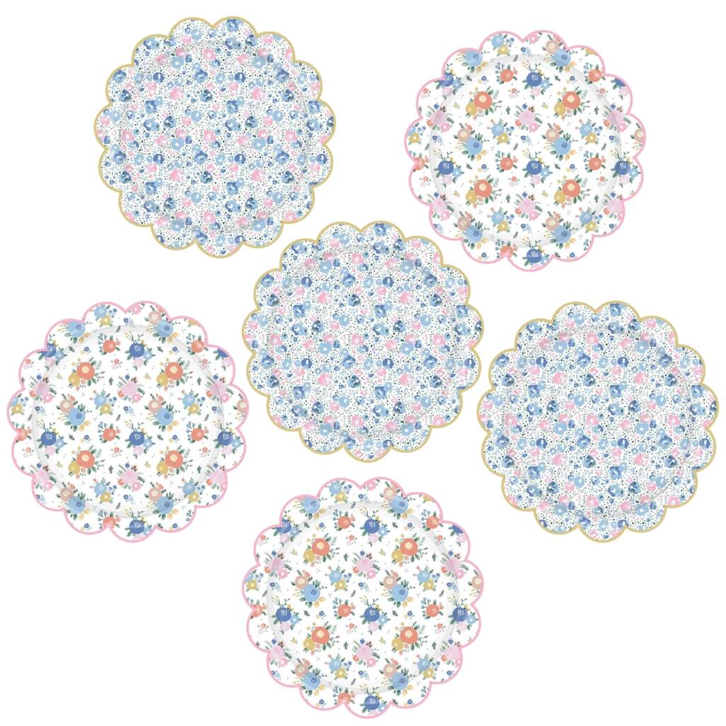 Pack of 8 Ditsy Round Scalloped Floral Dinner Plates 23cm