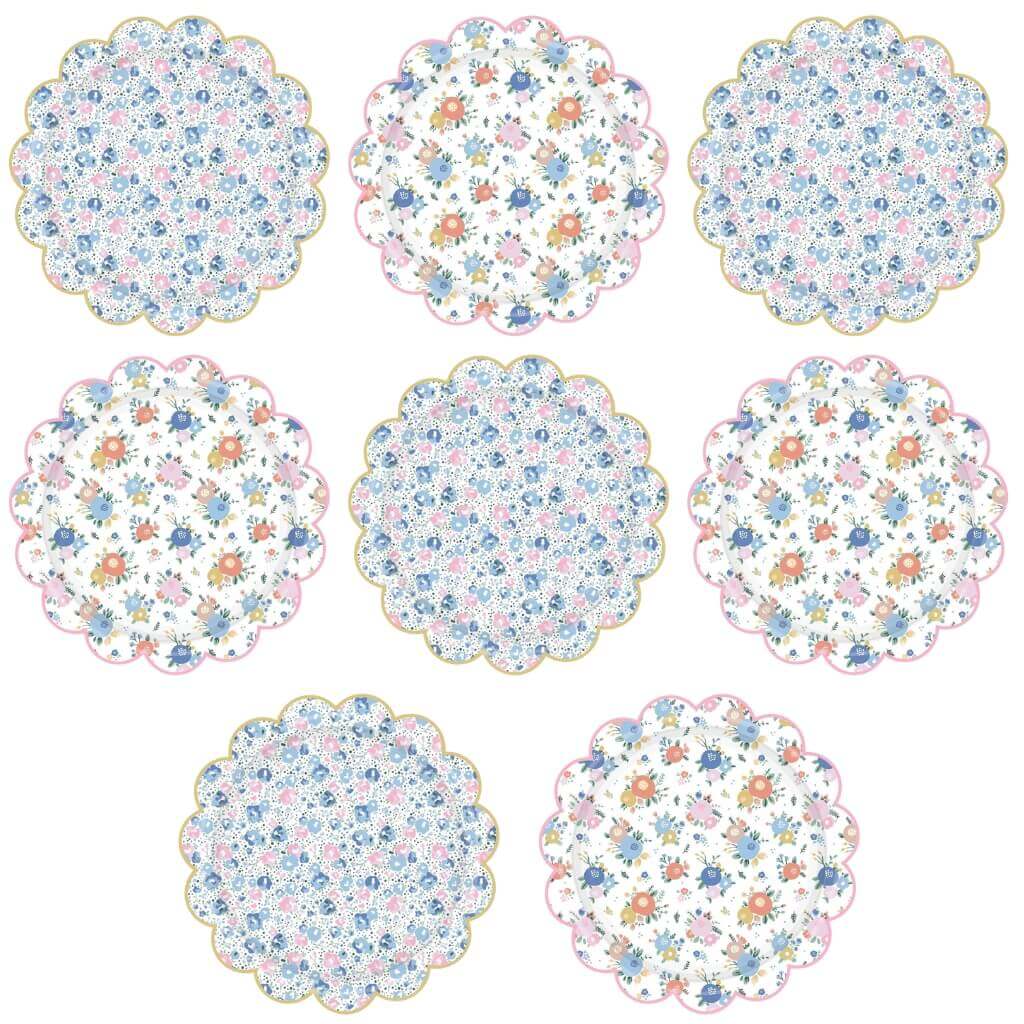 Pack of 8 Ditsy Round Scalloped Floral Dinner Plates 23cm