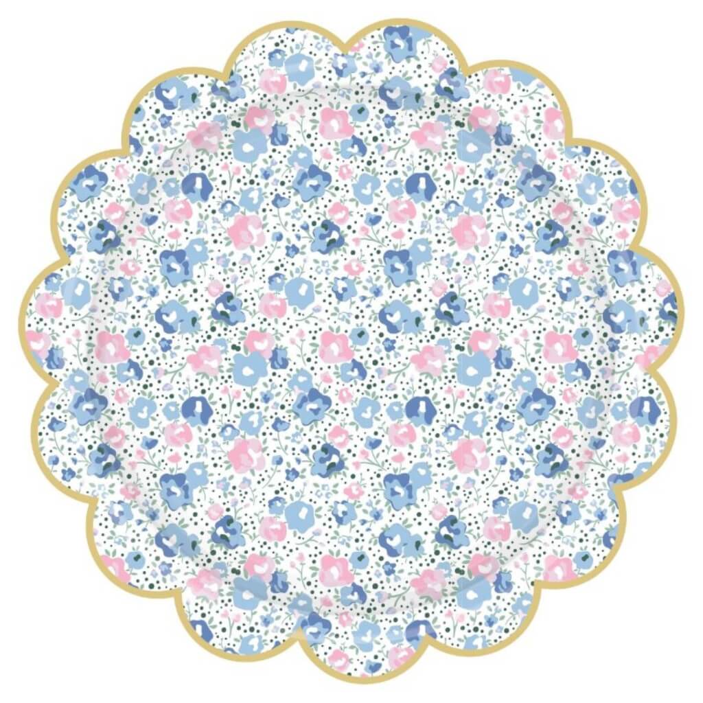 Pack of 8 Ditsy Round Scalloped Floral Dinner Plates 23cm