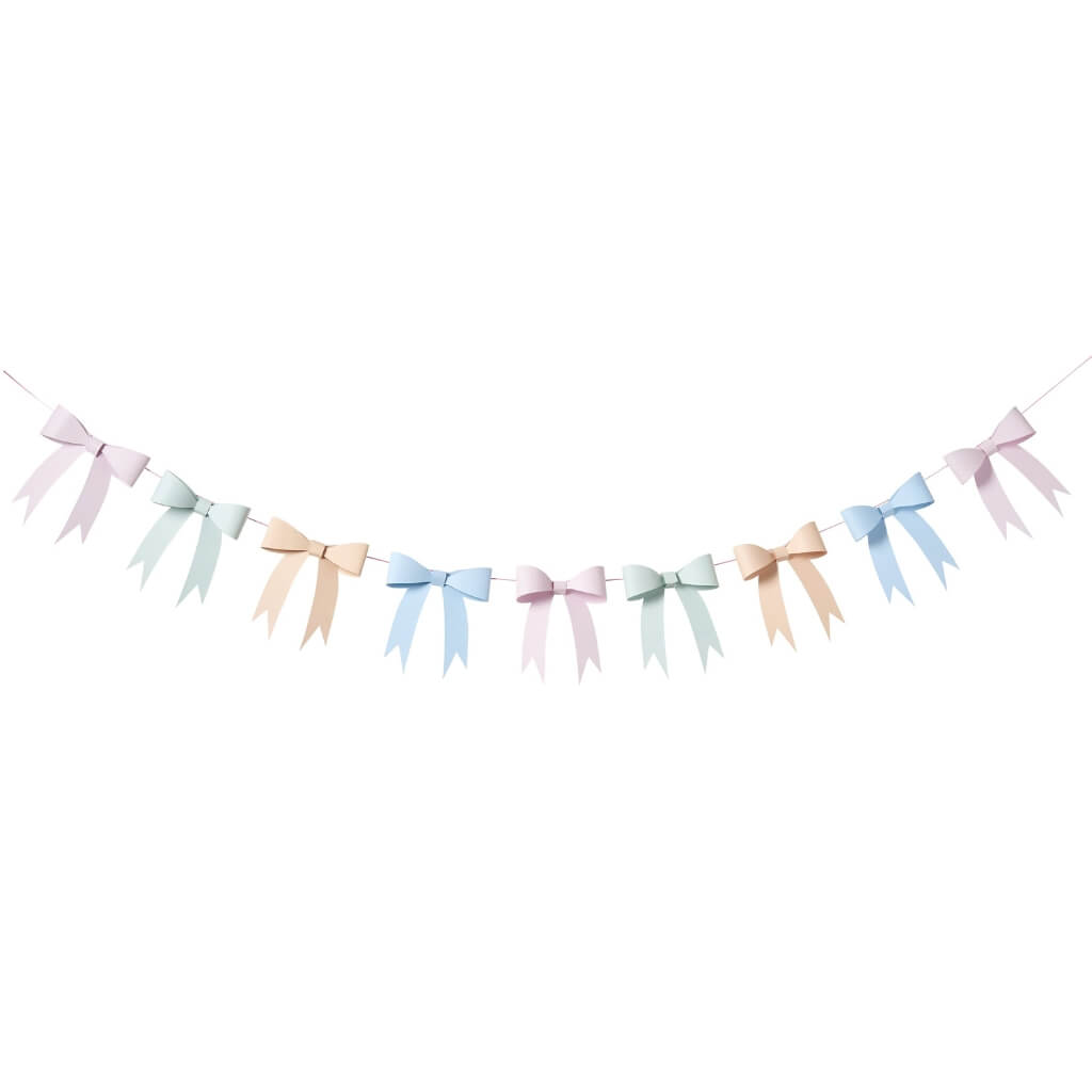 3D paper bow bunting in soft pastel tones for elegant tea party or garden décor