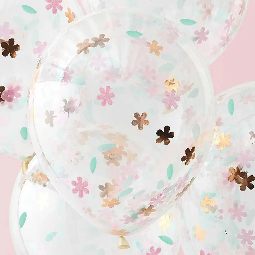 Rose Gold Floral Confetti Balloons 5pk