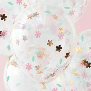 Rose Gold Floral Confetti Balloons 5pk