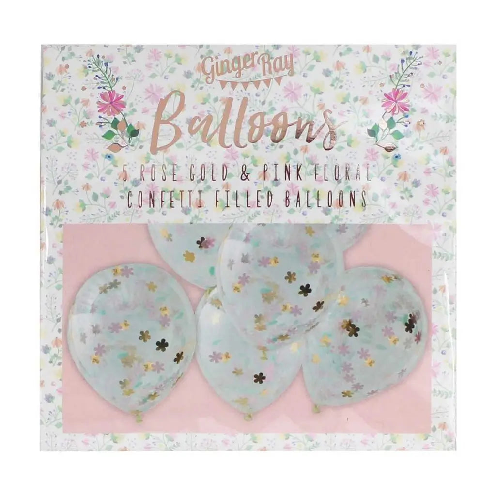 Rose Gold Floral Confetti Balloons 5pk
