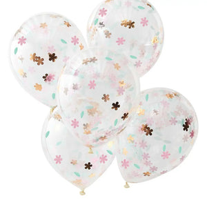 Rose Gold Floral Confetti Balloons 5pk