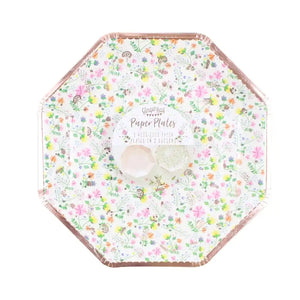 Pack of 8 Ditsy Rose Gold Floral Octagonal Paper Plates