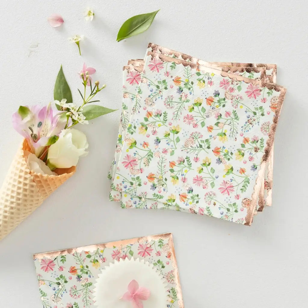 Ditsy Rose Gold Floral Paper Napkins 8pk