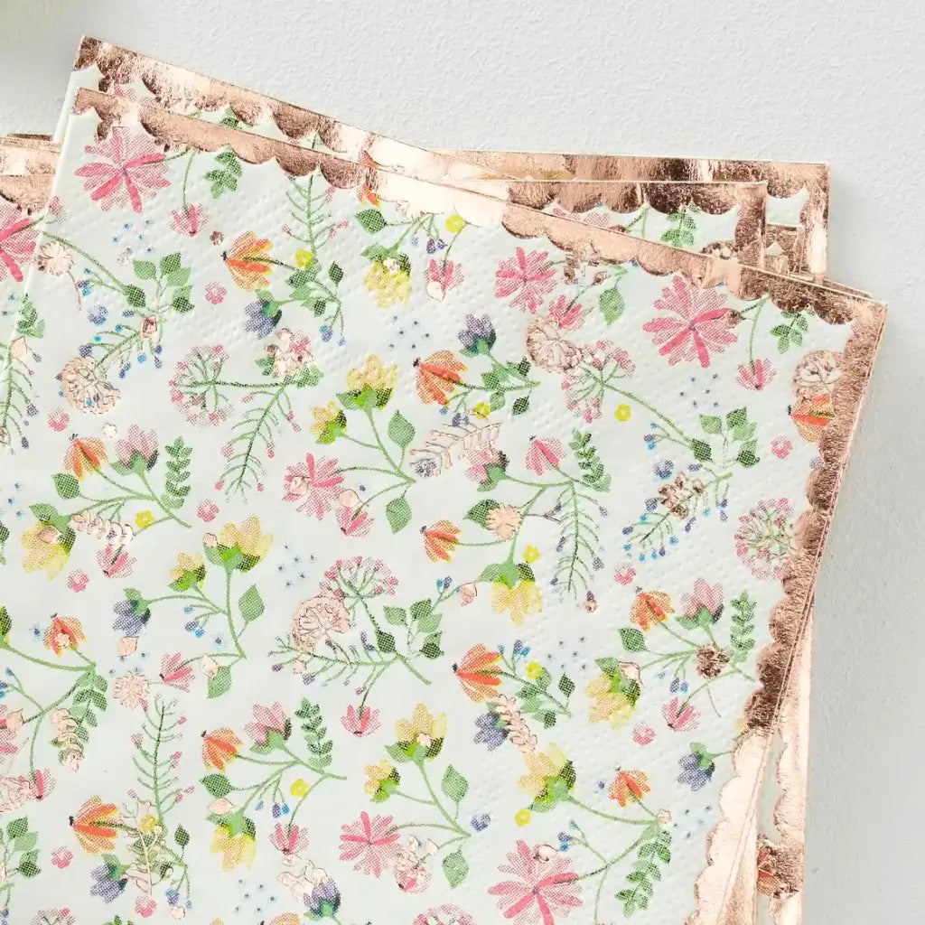 Ditsy Rose Gold Floral Paper Napkins 8pk