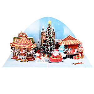 Dog World Snowy Village Winter Wonderland Amusement Park 3D Pop-Up Greeting Card