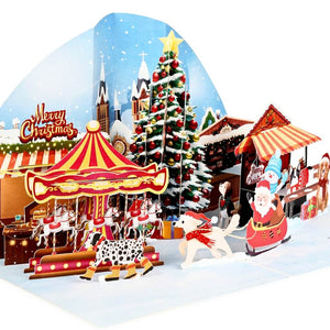 Dog World Snowy Village Winter Wonderland Amusement Park 3D Pop-Up Greeting Card