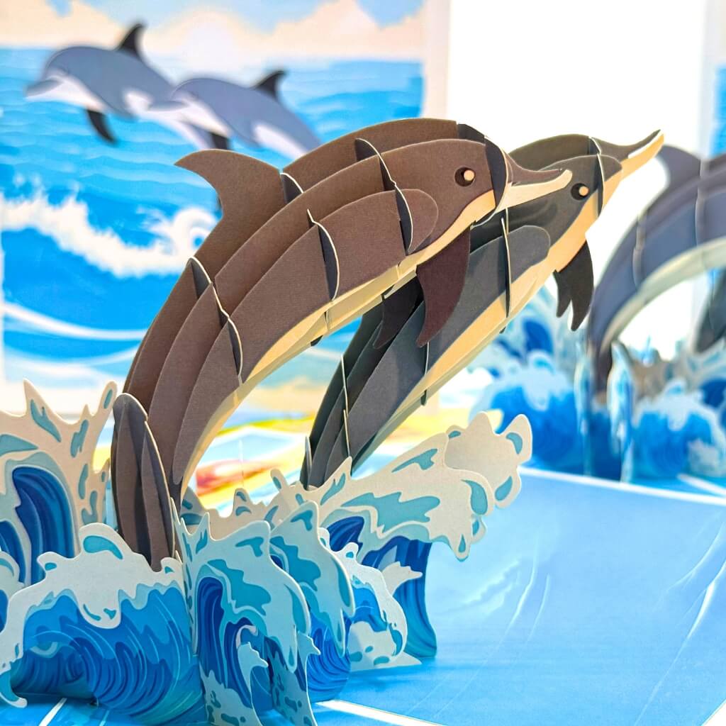 Dolphin Couple Swimming in the Ocean wave 3D Pop Up Greeting Card – All Occasion