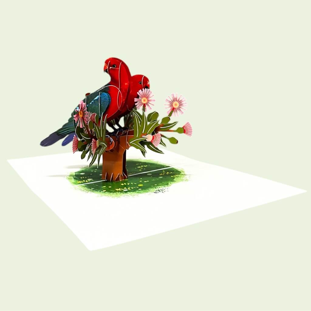 Australian King Parrot Couple On Pink Gum Blossom 3D Card