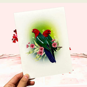 Australian King Parrot Couple On Pink Gum Blossom 3D Card