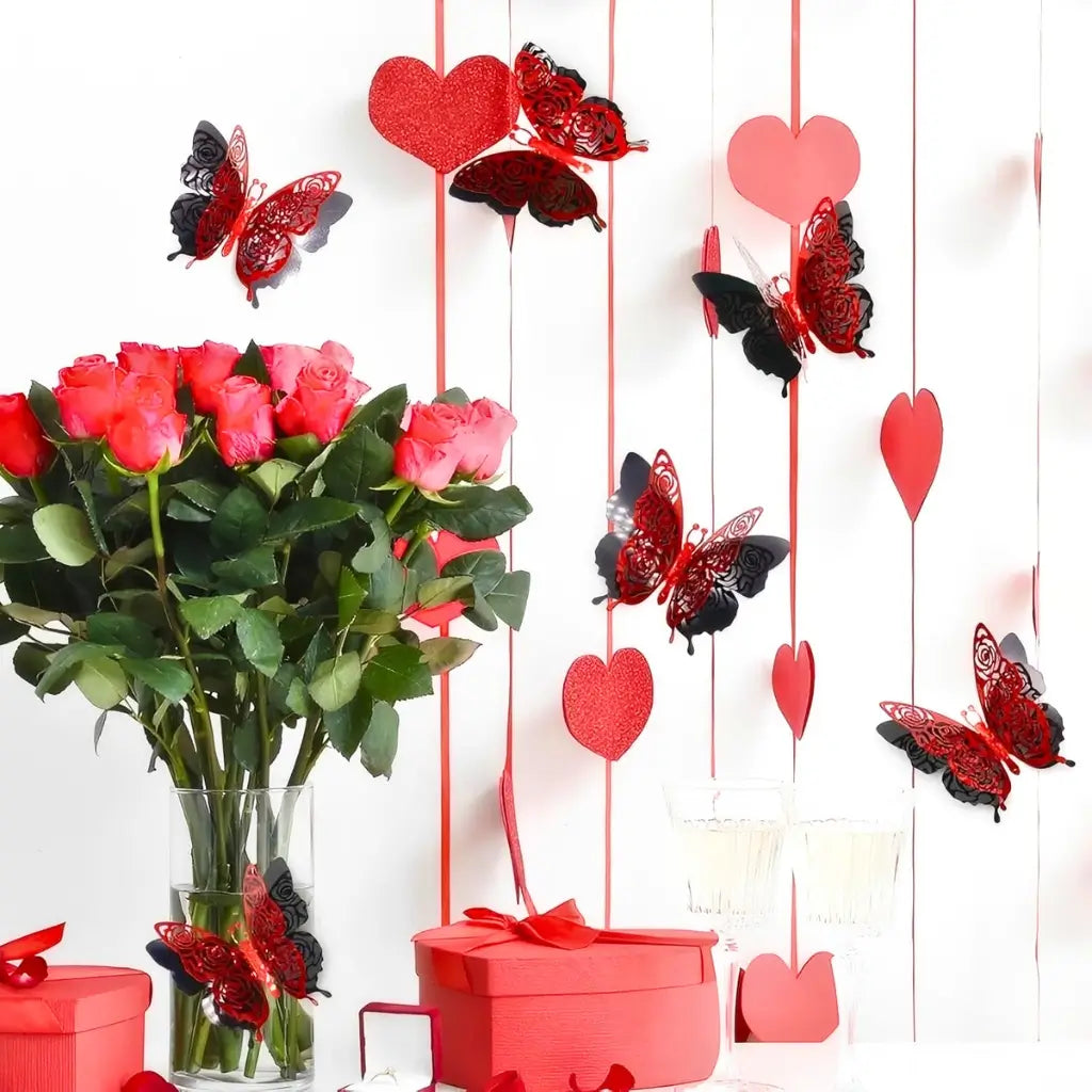 Red black butterfly stickers for romantic décor